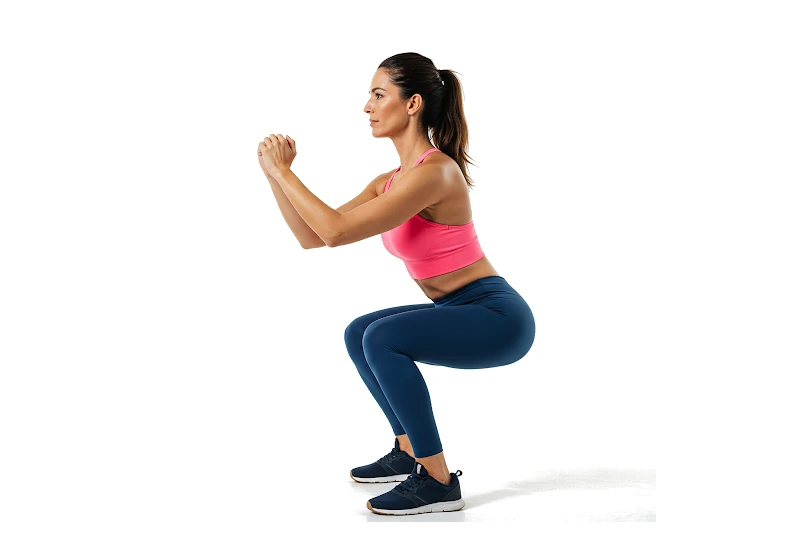Mulher fazendo agachamento Mulher realizando agachamento exercicios para fazer em casa para emagrecer